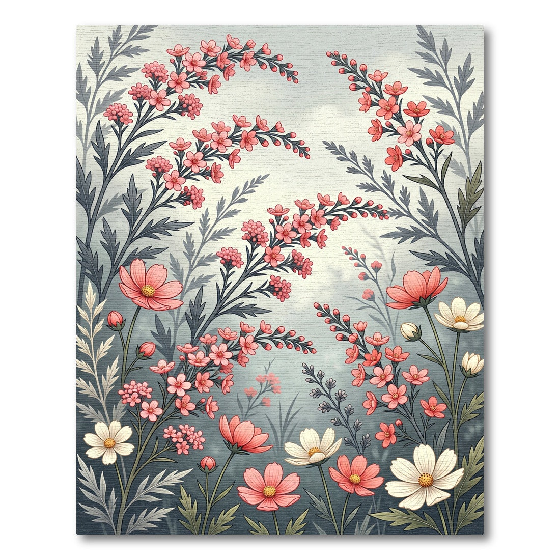 Soft Pink Meadow Floral Botanical Rug