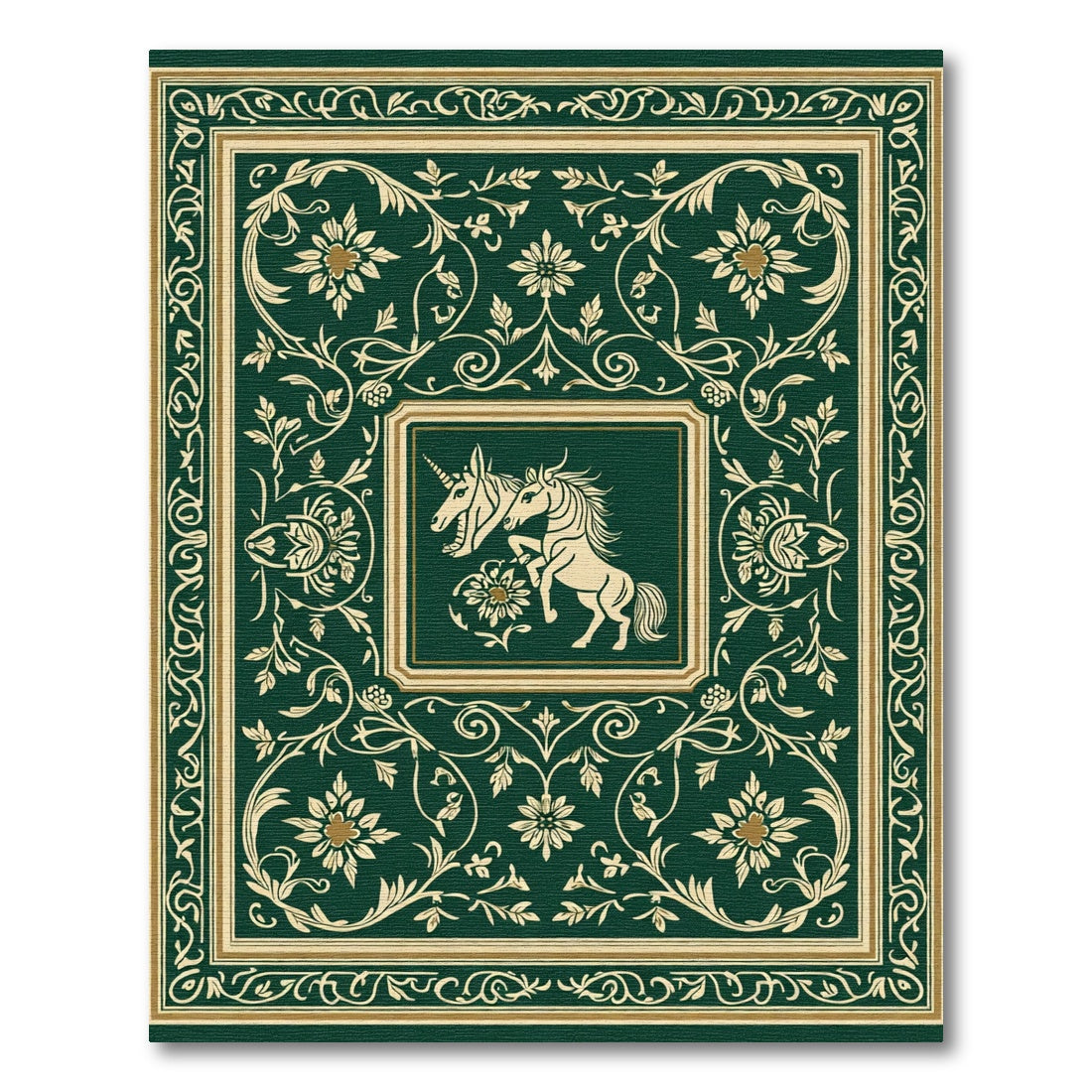 Emerald Green Unicorn Floral Arabesque Rug