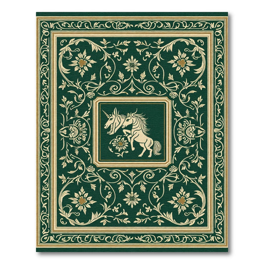 Emerald Green Unicorn Floral Arabesque Rug