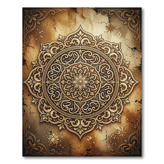 Ornate Antique Gold Filigree Mandala Rug