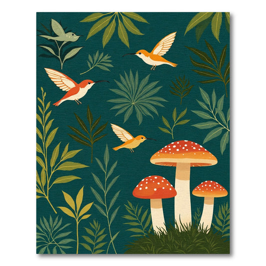 Enchanted Forest Hummingbirds and Mushrooms Rug