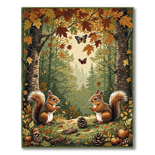Whimsical Autumn Squirrels Forest Butterflies Rug