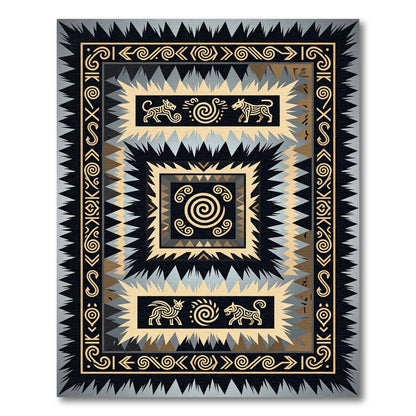 Tribal Geometric Animal Swirl Gold Black Rug