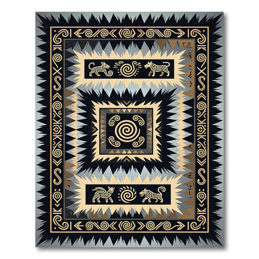 Tribal Geometric Animal Swirl Gold Black Rug