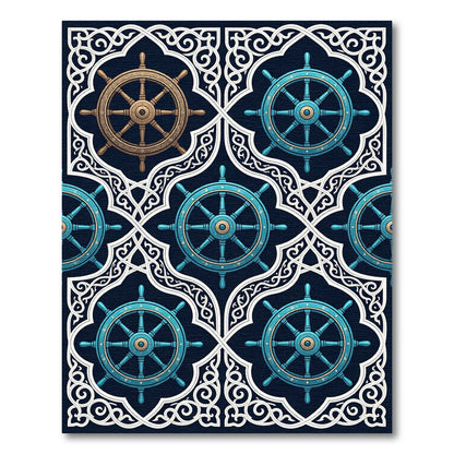 Nautical Teal and Gold Helm Lattice Rug