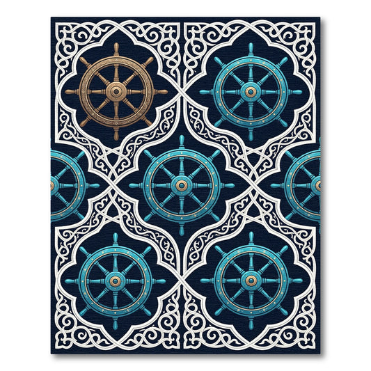 Nautical Teal and Gold Helm Lattice Rug