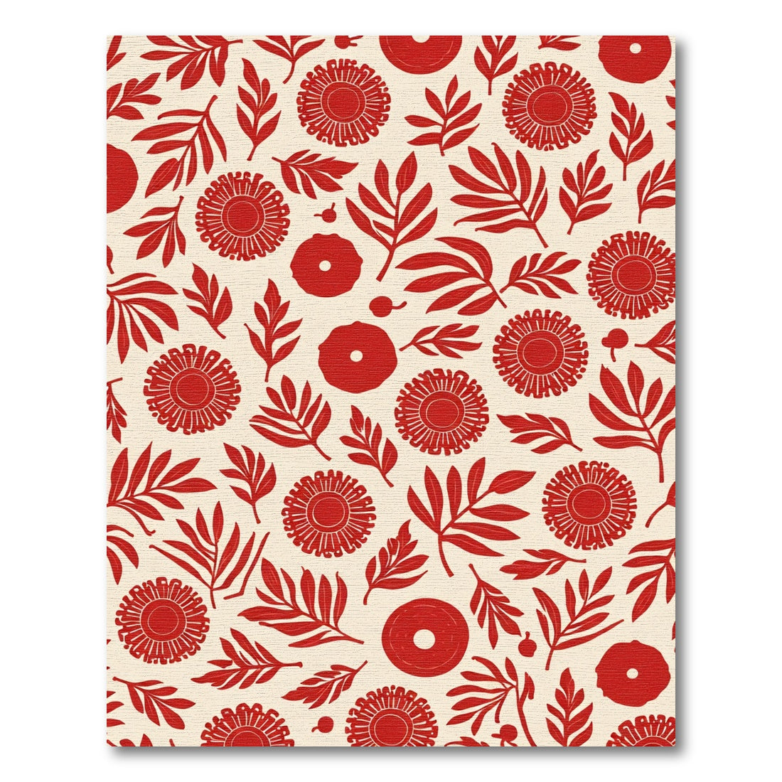 Crimson Floral Branch Pattern Rug
