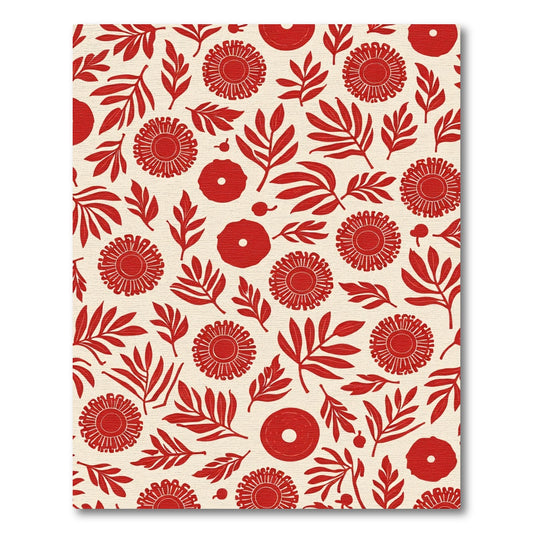 Crimson Floral Branch Pattern Rug