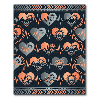 Orange and Gray Mountain Heart Tapestry Rug