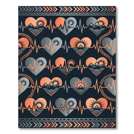 Orange and Gray Mountain Heart Tapestry Rug