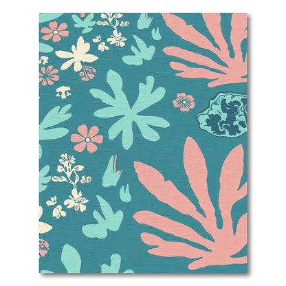 Teal Coral Blossom Leaf Arrangement Rug