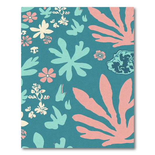 Teal Coral Blossom Leaf Arrangement Rug