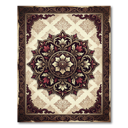Ornate Burgundy Gold Floral Medallion Rug