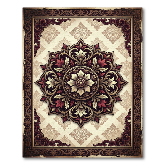 Ornate Burgundy Gold Floral Medallion Rug