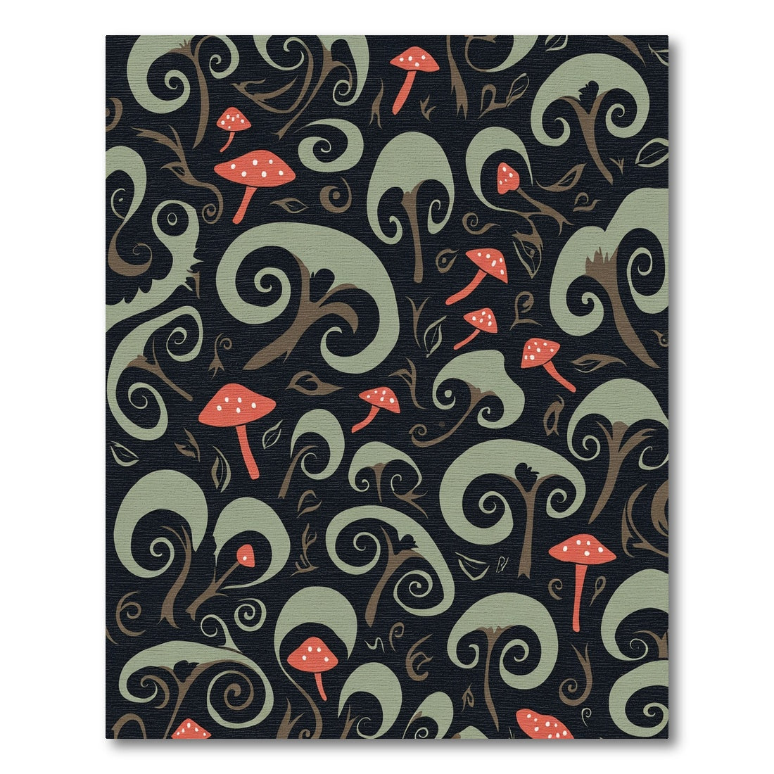 Whimsical Red Mushroom Swirls Rug