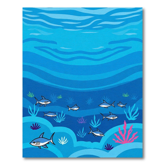 Ocean Sharks Under Deep Blue Waves Rug