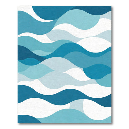 Aqua Blue Layered Wave Abstract Rug