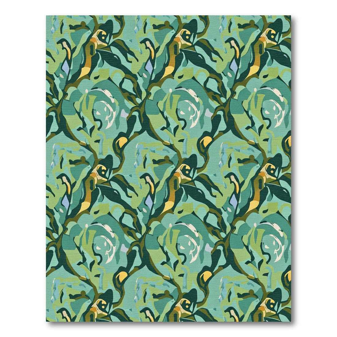 Abstract Green Swirl Foliage Rug