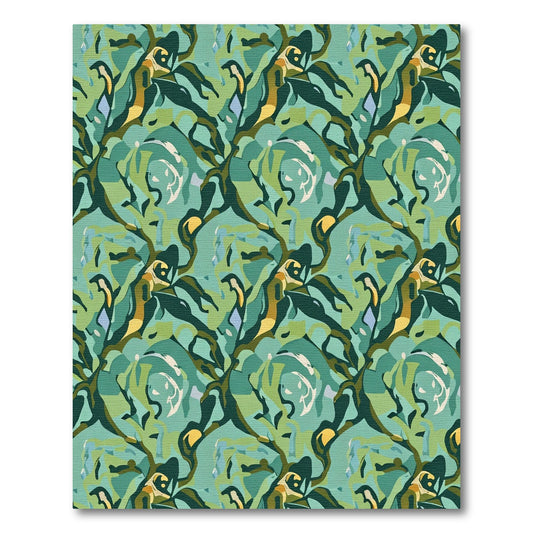 Abstract Green Swirl Foliage Rug