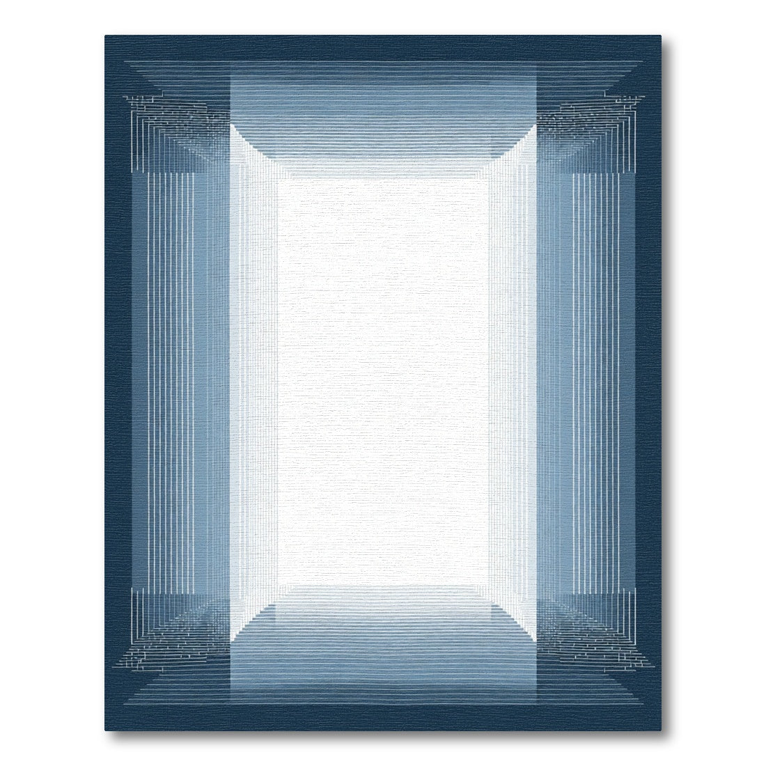 Deep Blue Layered Geometric Perspective Rug