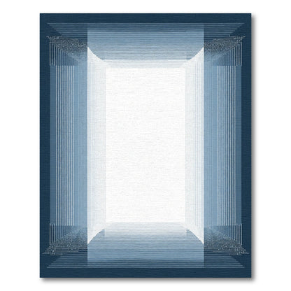 Deep Blue Layered Geometric Perspective Rug