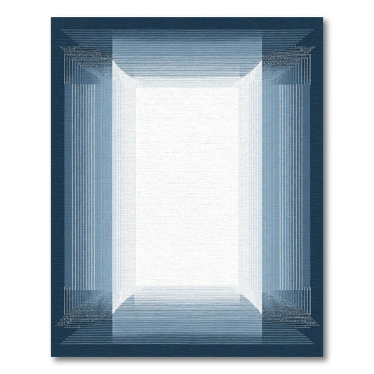 Deep Blue Layered Geometric Perspective Rug