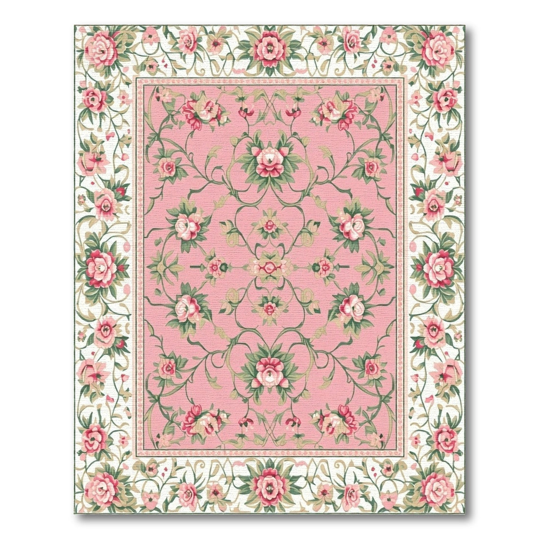 Charming Pink Floral Garden Scrollwork Rug