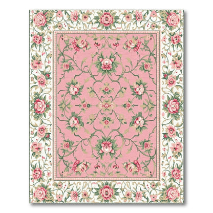 Charming Pink Floral Garden Scrollwork Rug