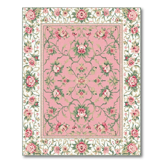 Charming Pink Floral Garden Scrollwork Rug