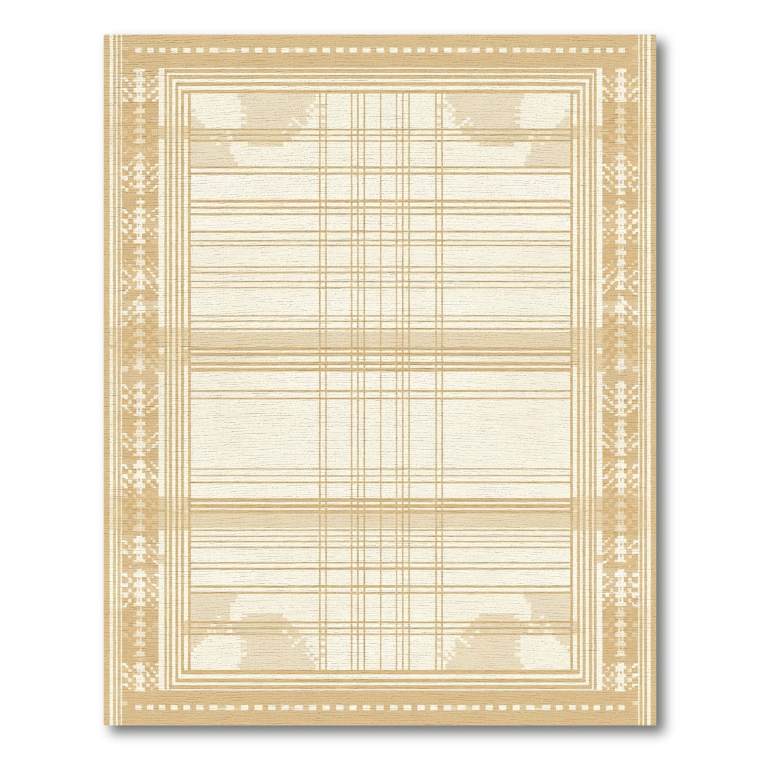 Cream Tan Striped Geometric Border Rug