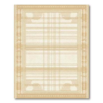 Cream Tan Striped Geometric Border Rug