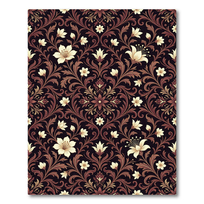 Dark Cream Floral Damask Scroll Rug
