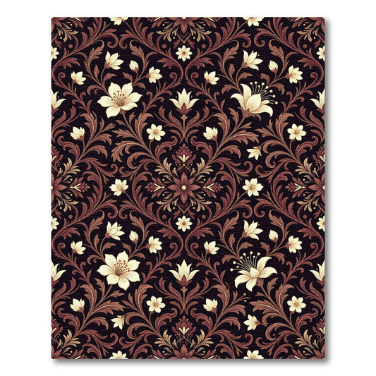 Dark Cream Floral Damask Scroll Rug