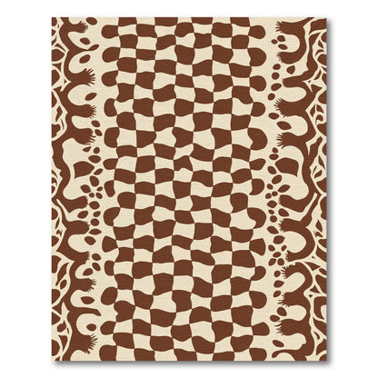 Brown Checkerboard Organic Border Rug