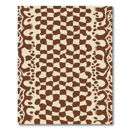 Brown Checkerboard Organic Border Rug