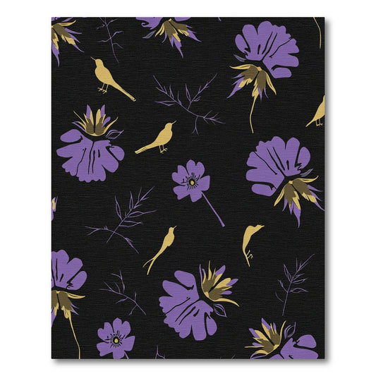 Purple Golden Bird Floral Meadow Rug