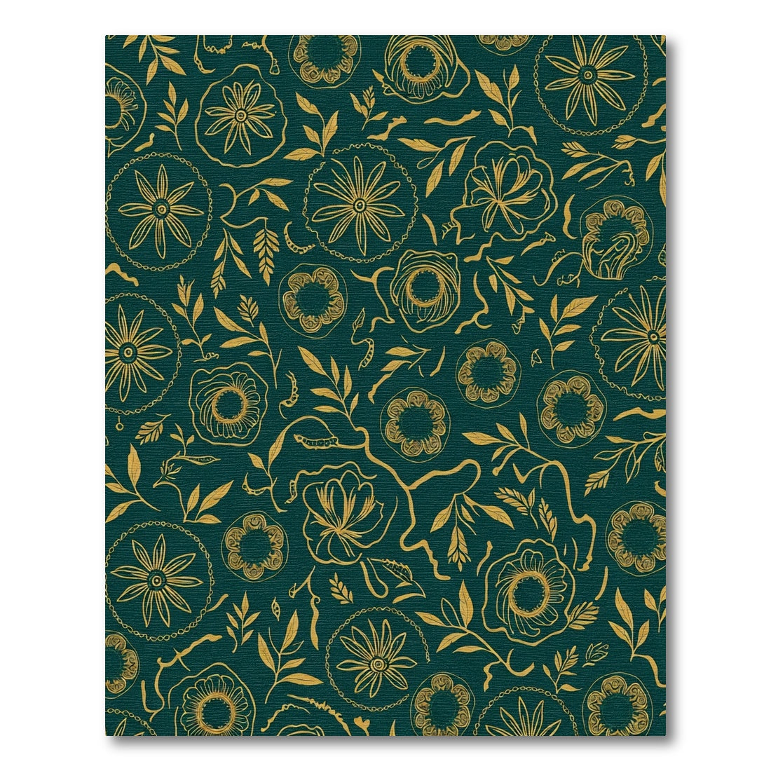 Golden Floral Swirls Teal Rug