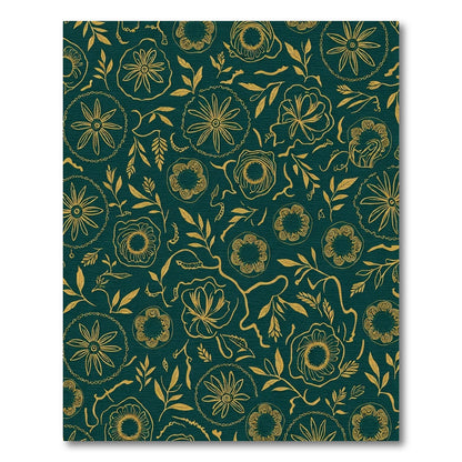 Golden Floral Swirls Teal Rug