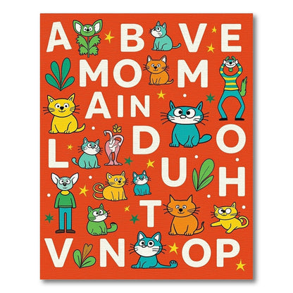 Playful Cat Alphabet Orange Rug