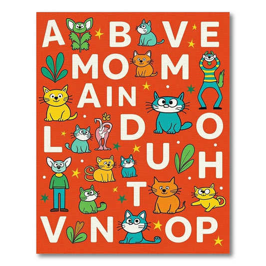 Playful Cat Alphabet Orange Rug