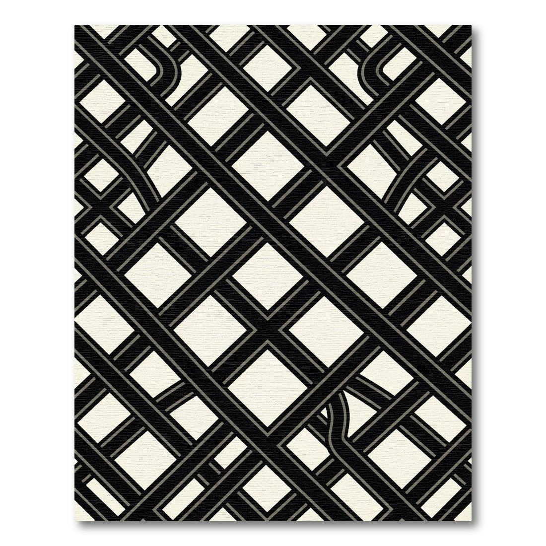 Monochrome Geometric Grid Interlocking Lines Rug