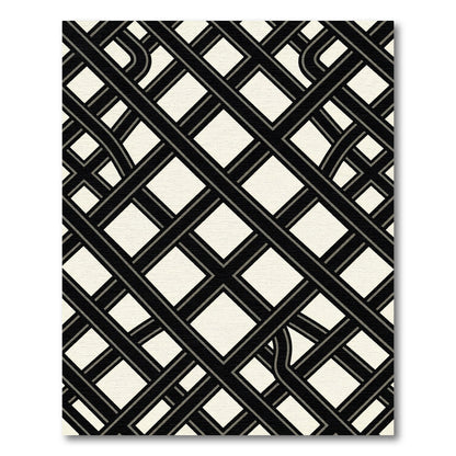 Monochrome Geometric Grid Interlocking Lines Rug