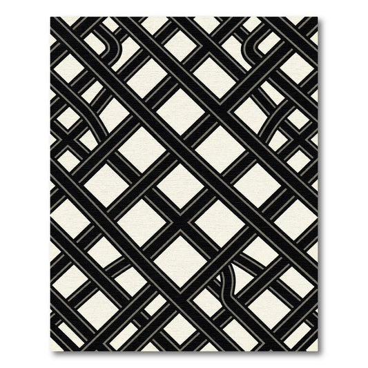 Monochrome Geometric Grid Interlocking Lines Rug