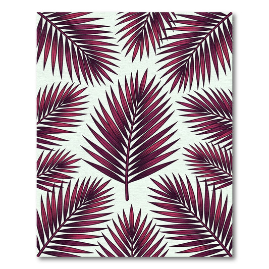 Crimson Palm Leaf Tropical Composition Rug