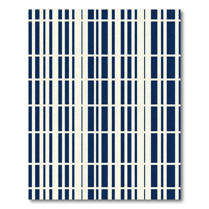 Deep Blue Off White Vertical Stripe Rug