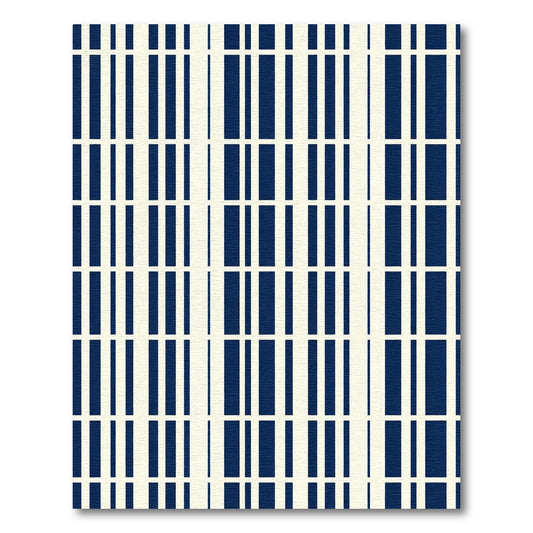 Deep Blue Off White Vertical Stripe Rug