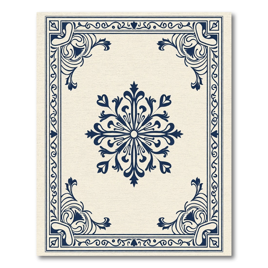 Classic Deep Blue Floral Medallion Accent Rug