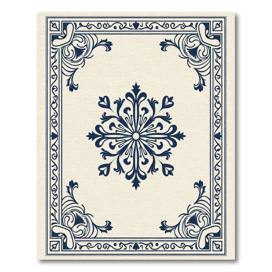 Classic Deep Blue Floral Medallion Accent Rug