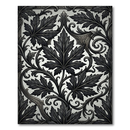 Intricate Black Acanthus Leaf Scrollwork Rug