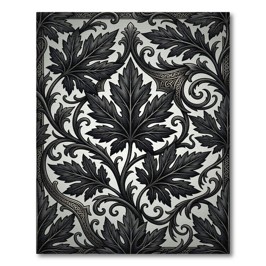 Intricate Black Acanthus Leaf Scrollwork Rug